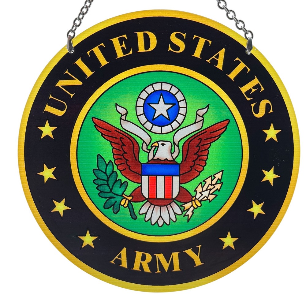 United States Army Emblem Hanging Sign Wall Decor Faux Stained Glass Suncatcher